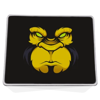 Muismat met Boze Gorilla ontwerp in geel op zwarte achtgergrond, vooraanzicht.