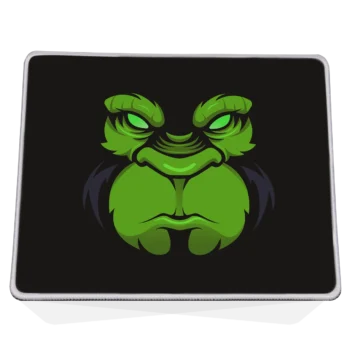 Muismat met Boze Gorilla ontwerp in groen op zwarte achtgergrond, vooraanzicht.