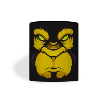 Keramische mok met zwarte print en Boze Gorilla in geel, vooraanzicht