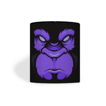 Keramische mok met zwarte print en Boze Gorilla in paars, vooraanzicht
