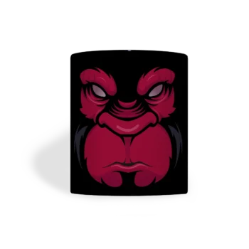 Keramische mok met zwarte print en Boze Gorilla in rood, vooraanzicht